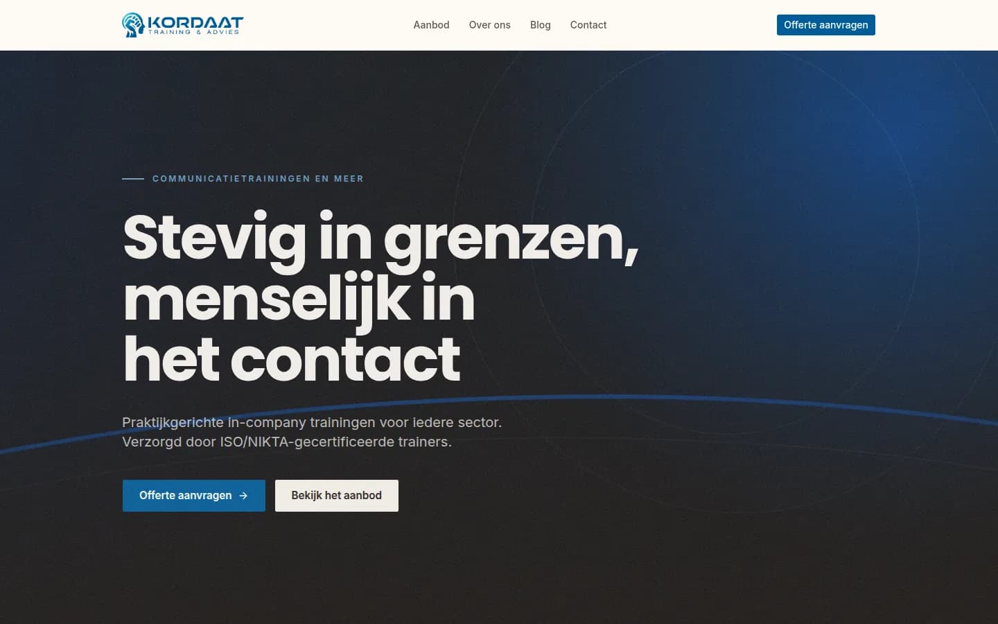 Kordaat Training homepage — 'Stevig in grenzen, menselijk in het contact'